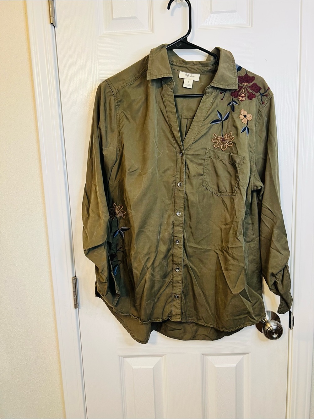 Style & Co. Olive Embroidered Button-Front Blouse